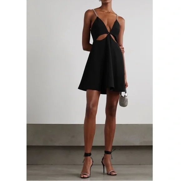 Jonathan Simkhai Ellis Crystal Strap Cut Out Mini Dress Size 4 Black/Silver - Picture 2 of 16